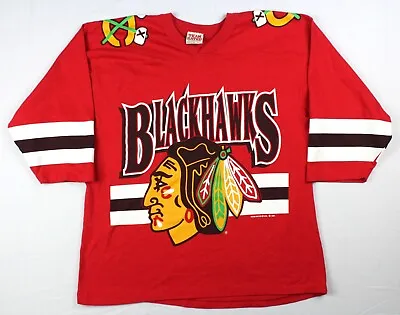 Chicago Blackhawks Vintage 90's Jersey Style Single Stitched T-Shirt Large • $19.99