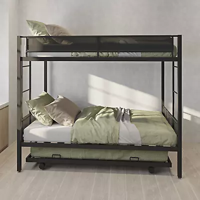 Metal Twin Bunk Bed With Trundle Sturdy Frame Noise-Free Slats Comfortable • $297.07