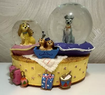 Disney Lady And The Tramp & Pups Double Snow Globe Music Box Fur Elise Enesco  • $63.53