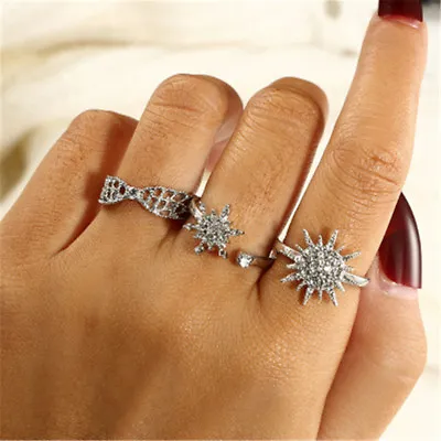 Fashion Crystal Snowflake 3Pcs/Set Fashion Design Stack Above Knuckle Ring Set • £2.03