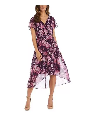 R&M RICHARDS Womens Purple Belted Pullover Lined Flutter Sleeve Midi Dress 8 • $10.99