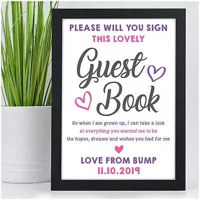 £5.95 • Buy Personalised Baby Shower Guest Book Sign Pink Blue Unisex Baby Shower Table Sign