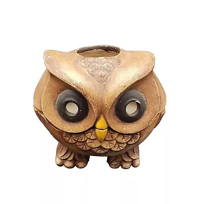 Vintage Ceramic Brown Owl Votive Candle / Incense Holder Glowing Eyes Marge BOHO • $12