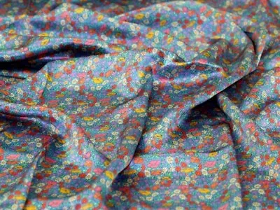 Liberty London Poppy Park  Belgravia Silk Satin Fabric Blue - Per Metre • £53.99