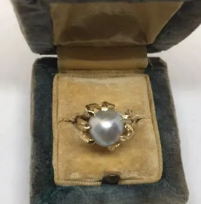 14k Yellow Gold Genuine Mabe South Sea Pearl Ring Beautiful Rare Huge • $599