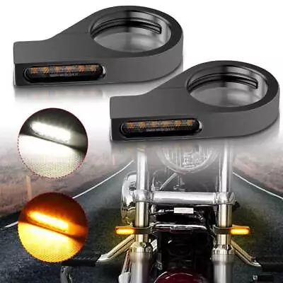 Motorcycle 41mm Fork Clamp Front LED Turn Signals Blinker Light Amber+White DRL • $23.98