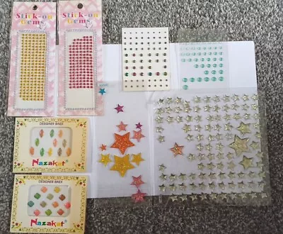 8 Sheets Part Used Adhesive Stones Gems Stars Bindi - Cardmaking Crafts  • £0.99