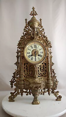 Hughe Heavy Solid Bronze  Gothic  French Clock 1880 Samuel Marti Movement • $795