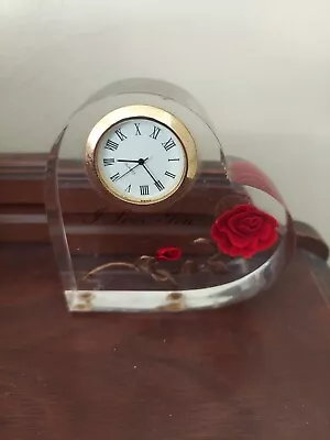 VTG Bircraft Lucite Acrylic 3D Red Rose Midcentury Modern Heart Clock USA  • $21.27