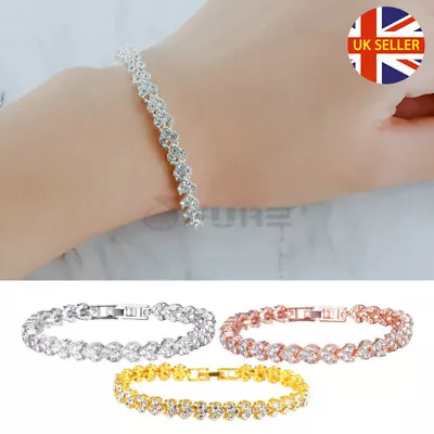 £3.99 • Buy Clear Cubic Zirconia Dainty Silver Rose Gold Tennis Bracelet Women Jewellery UK
