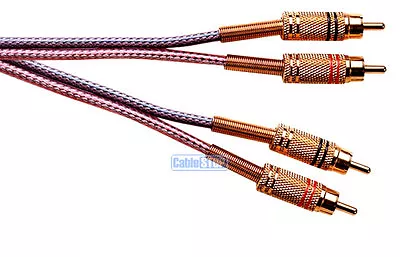 SHORT 50cm PREMIUM Twin PHONO Audio SUBWOOFER Cable Gold 2 RCA Plug To Plug 0.5m • £4.37