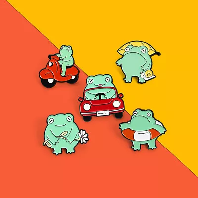 Funny Frog Series  Brooch Mini Car Frog Swimming Ring Cute Little Frog Pins - • $1.19