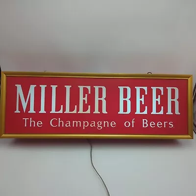 VTG 1960s MILLER BEER The Champagne Of Beers 2 Sided Hanging Metal Lighted Sign • $319.99