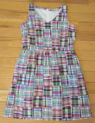 LL Bean Women's Madras Plaid Patchwork Sleeveless Lined Dress Multicolor Size 10 • $38.25