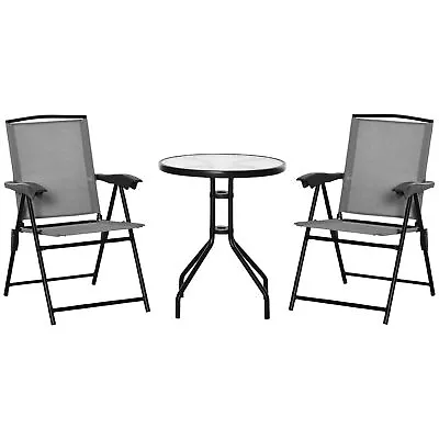 Patio Bistro Set Folding Chairs Garden Coffee Table For Balcony Grey Outsunny • £89.99