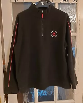 Vtg  Kangaroo Poo  Large Black Fleece Jumper With Half Zip + Red Stripe • £10