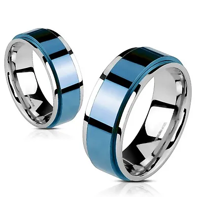 Classic Blue Spinner Ring 6-8mm Stainless Steel Anti-Anxiety Fidget Band Sz 5-13 • $15.99