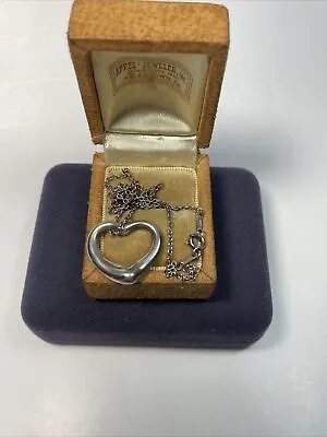 Authentic Tiffany & Co Elsa Peretti Sterling Silver Medium Open Heart Necklace  • $135