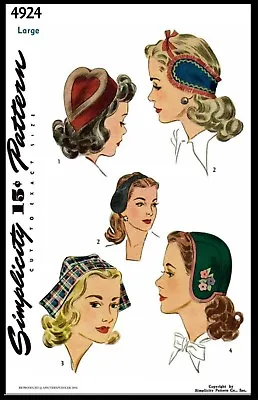 Simplicity #4924 Unique Heart Hat Cap Band Fabric Sewing Pattern Women's Vintage • $5.49