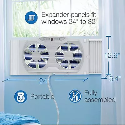 Bluetooth Enabled Twin 9-Inch Window Fan W/ Thermostat Timer Reversible Intake • $62.99