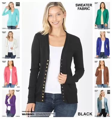 Women's Soft Snap Button Front V-Neck Long Sleeve Knit Cardigan Sweater S-3X • $15.99