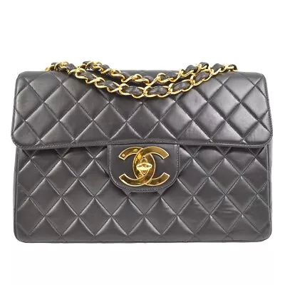 Chanel Black Lambskin Jumbo Classic Flap Shoulder Bag 120755 • £3351.68