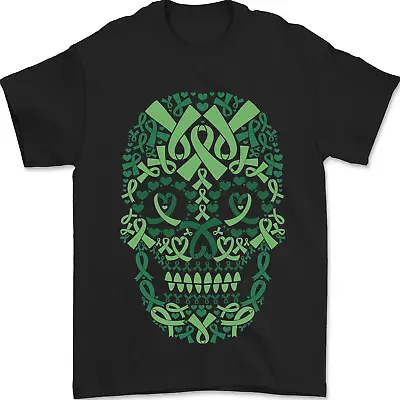 Mental Health Awareness Skull Green Ribbon Mens T-Shirt 100% Cotton • £8.49