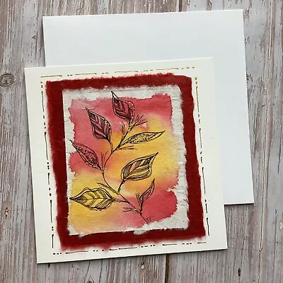 £2.95 • Buy Hand Painted Card, Original Art Card, Stylised Leaves Greetings Card