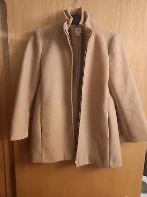 J Crew Lined Wool Coat SZ 0 Camel Full Zip Beige Double Collar Jacket J.crew • $34.99