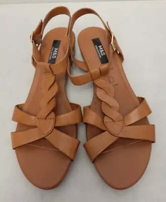 M&S WIDE FIT Leather WEDGE Sandals  With Insolia Flex - Various • £19.99