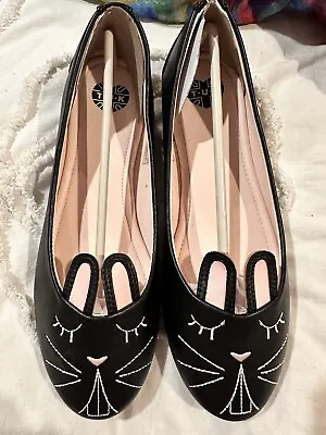 NIB Modcloth T.U.K Black Bunny Rabbit Flats Shoes Size 9 US 39 EU • $50
