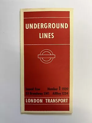 1939 Number 1 Underground Railway Tube Map London Transport VGC • £49