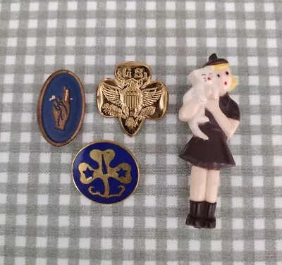 Vintage Girl Scout Brownie PINS Lot Of 4 Girl And Cat Brownie World Association • $18.99