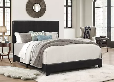 Full Size Bed Frame Platform With Headboard Erin Black Faux Leather Upholstered • $92.99