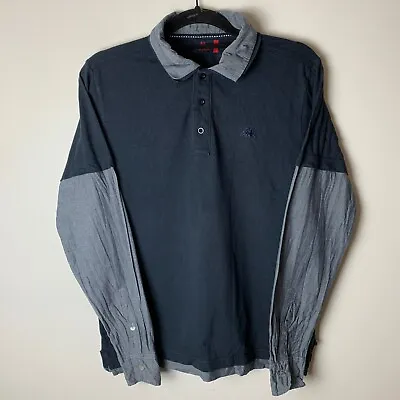 KAPPA Black Grey Double Layer Long Sleeve Polo Shirt Size Men's Medium M • £12