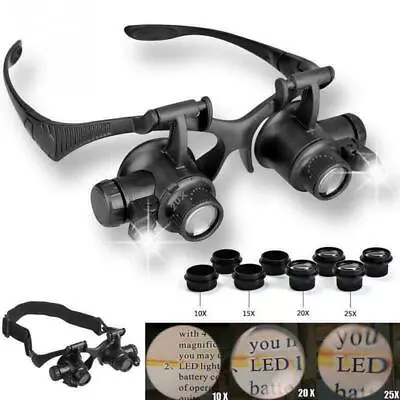 25X Magnifier Magnifying Eye Glass Loupe Jeweler Watch Repair Kit With LED Light • £10.59