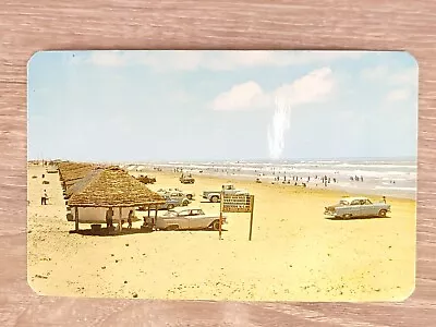 Mexico Matamoros Tamps Playa Lauro Villar Beach Postcard 1960s Cars Sand Cabanas • $9.45