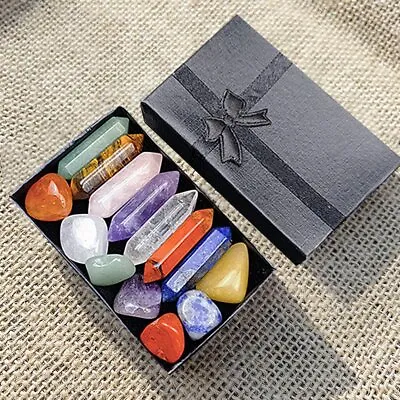 14Pc/set Reiki Healing Crystals Kit With Gift Box Natural Crystal Quartz Xmas #T • $17.52