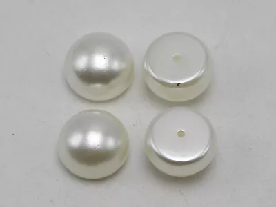 50 Ivory Acrylic Bread Shape Half Drilled Pearl Beads 12mm For Pendant Ear Post • £3.71