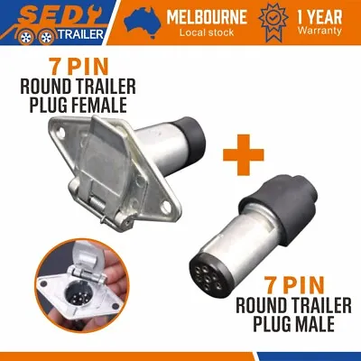 $16.99 • Buy 7 Pin Male+Female Round Trailer Plug Socket Connector  Adapter Caravan Boat Part