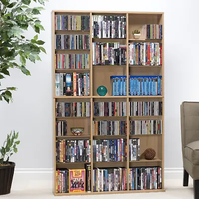 LARGE BOOKSHELF CASE 3 X 5 Ft Adjustable Shelves Wood Media Storage CDs DVDs • $111.61