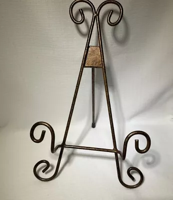 Vtg Ornate Metal Picture Stand Display Easel Book Holder Distressed Look Gold • $16