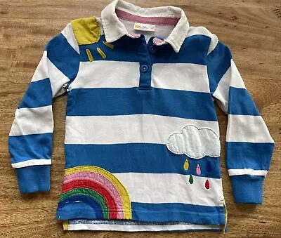 Mini Boden Shirt Size 2 3  EUC Blue & White Stripe W/ Rainbow Sun Adorable! • $12.98