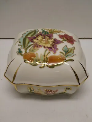 Zsolnay Hungary Jubileum Floral Dressing Table Lidded Dish Trinket Box Porcelain • $39