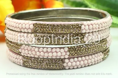 Gold Tone Bangle Jewelry Set Pearl Style Indian Traditional Bollywood Fashion 4P • $14.65