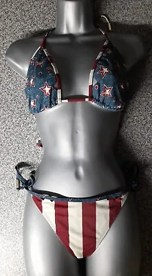 £18 • Buy River Island Size 16 Top Bikini Bottoms 12 2 Piece Swimsuit USA Red Stars Stripe