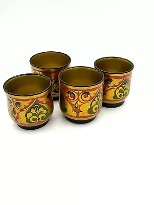 4-Vintage Traditional Russian Khokhloma Lacquer Hand Painted Miniature Cup Tiny • $55