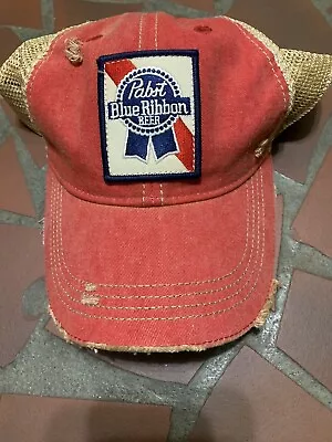 Pabst Blue Ribbon Beer Trucker Hat Cap Retro Mesh Distressed & Trashed PBR • $21.55