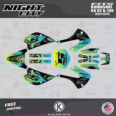 Graphics Kit For Kawasaki KX85 KX100 (2001-2013)KX 85 KX 100 NightCity  - Lime • $187.99