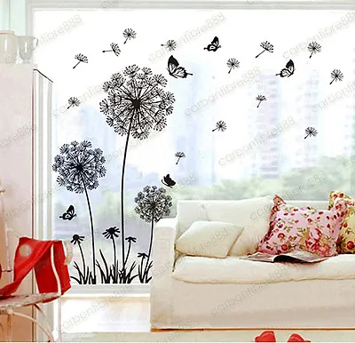 £6.99 • Buy Dandelion Flowers Black Wall Stickers Art Decal Mural Home Decor Living Room DIY